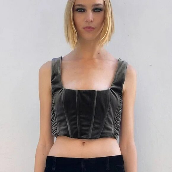 NWT Zara Gunmetal Velvet Corset Top Size L 9541/510. - Picture 7 of 7